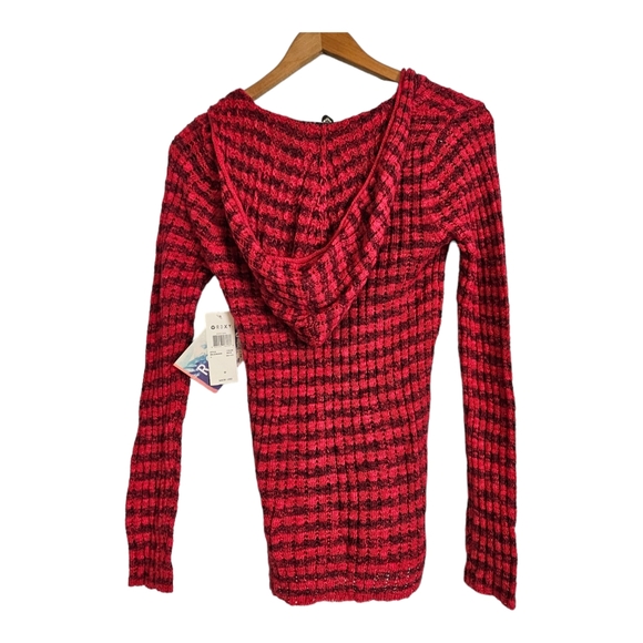 ROXY V-neck Hooded Sweater Hot Pink Size M 2010s Retro Vibe - Picture 2 of 7